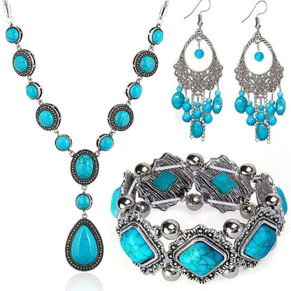 Retro Geometric Alloy Turquoise Wholesale Bracelets Earrings Necklace