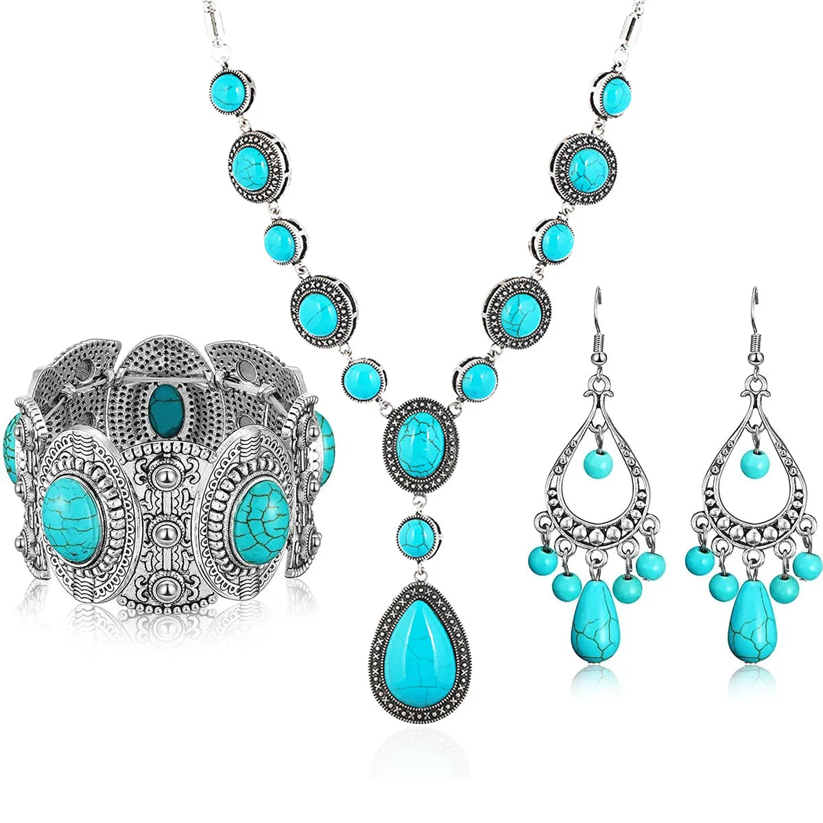 Retro Geometric Alloy Turquoise Wholesale Bracelets Earrings Necklace