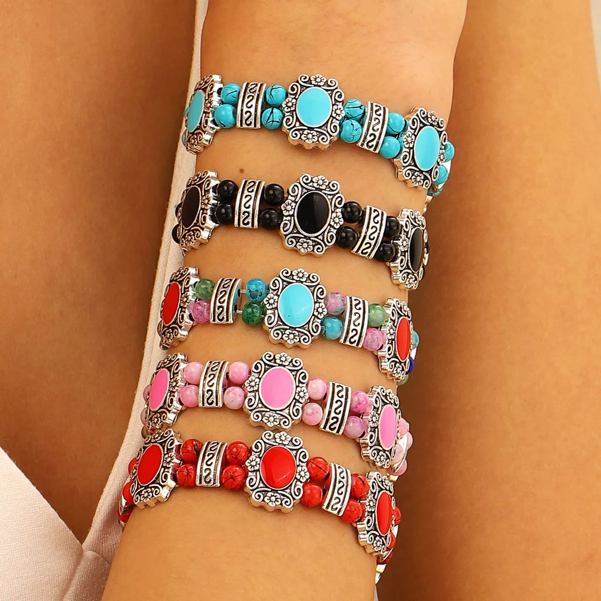 Retro Geometric Alloy Turquoise Wholesale Bracelets