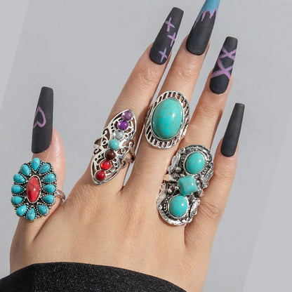 Retro Geometric Alloy Women'S Open Rings