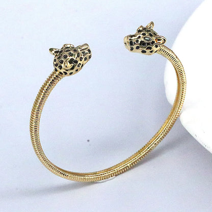 Retro Geometric Animal Leopard Copper Gold Plated Zircon Bangle 1 Piece