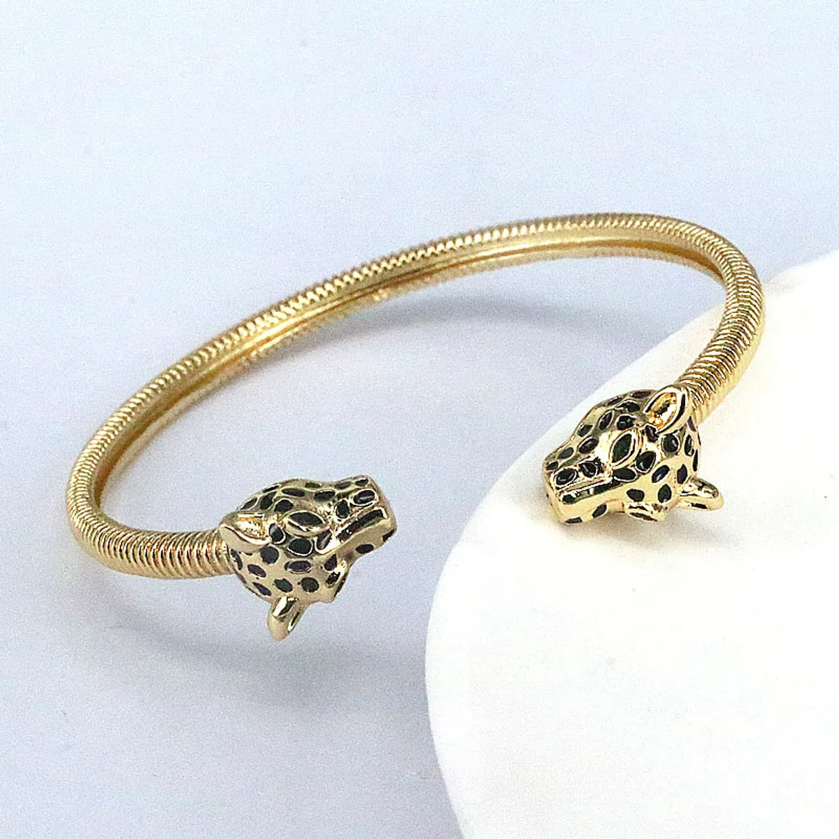 Retro Geometric Animal Leopard Copper Gold Plated Zircon Bangle 1 Piece