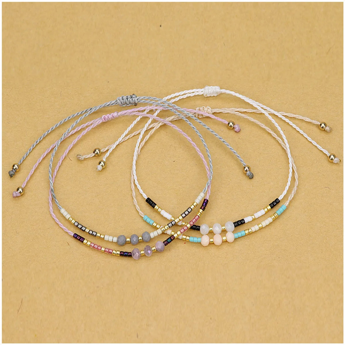 Retro Geometric Artificial Crystal Seed Bead Rope Women'S Drawstring Bracelets