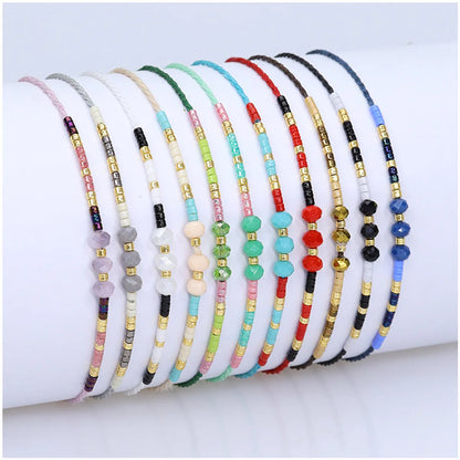 Retro Geometric Artificial Crystal Seed Bead Rope Women'S Drawstring Bracelets