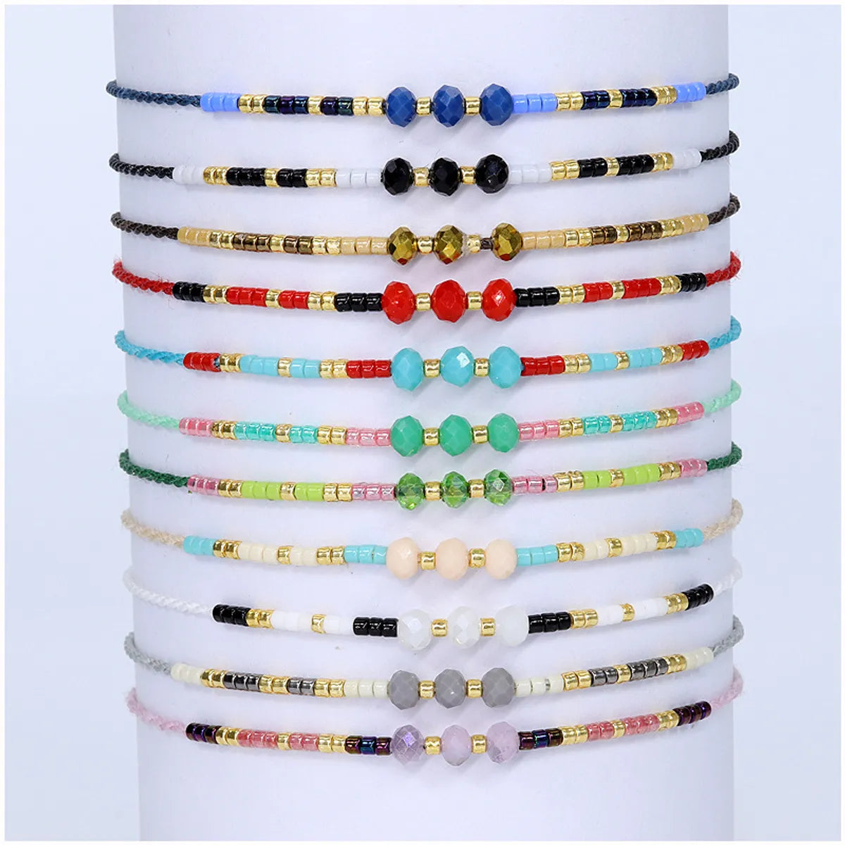 Retro Geometric Artificial Crystal Seed Bead Rope Women'S Drawstring Bracelets