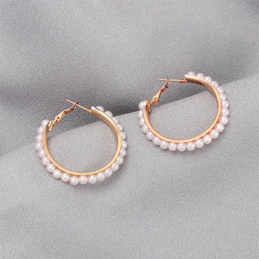 Retro Geometric C-shaped Pearl Earrings Wholesale Gooddiy