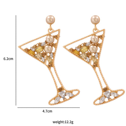 Retro Geometric Champagne Glasses Earrings