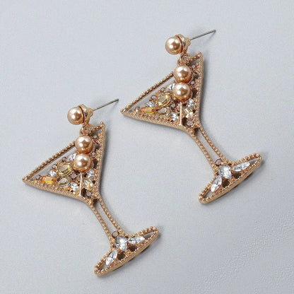 Retro Geometric Champagne Glasses Earrings