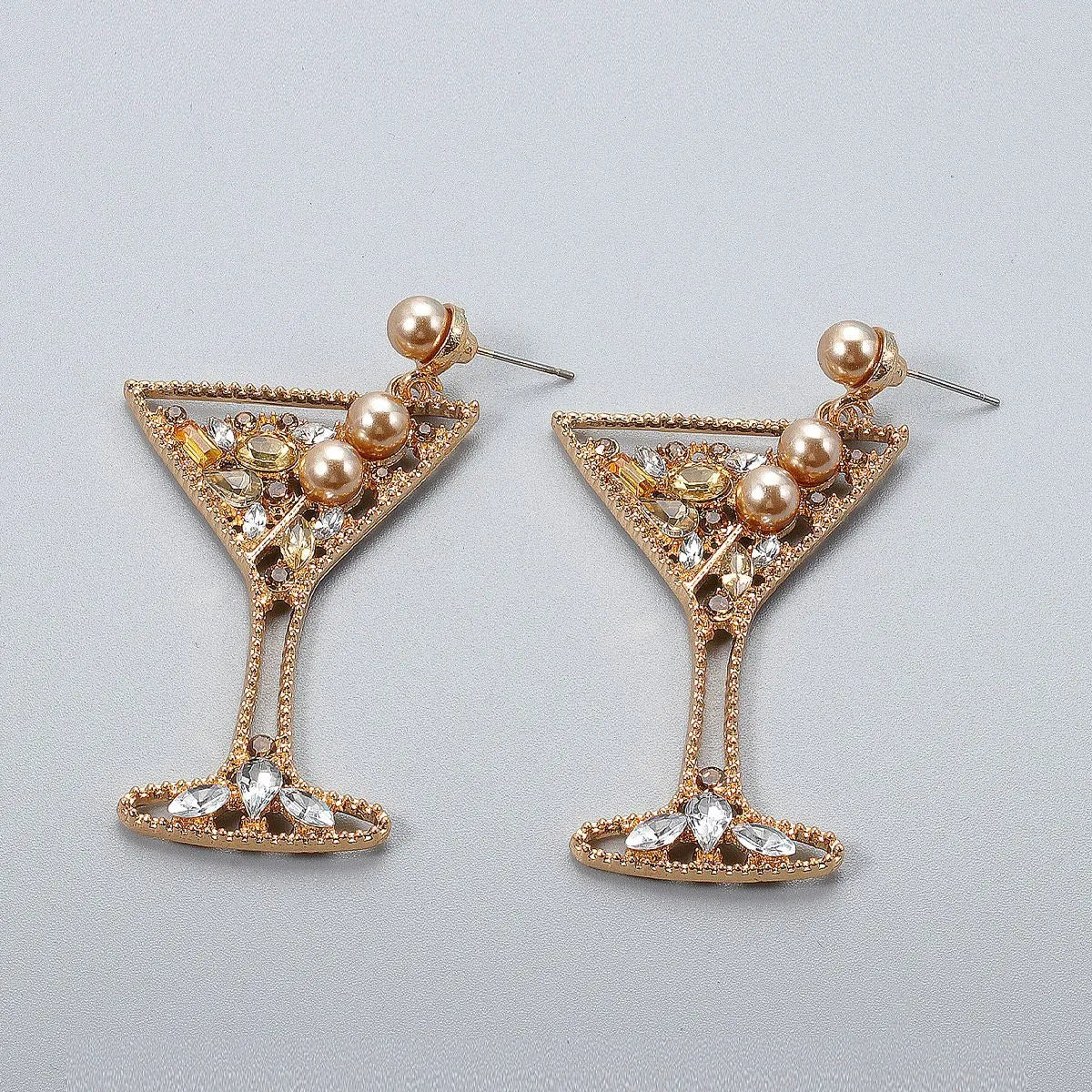 Retro Geometric Champagne Glasses Earrings