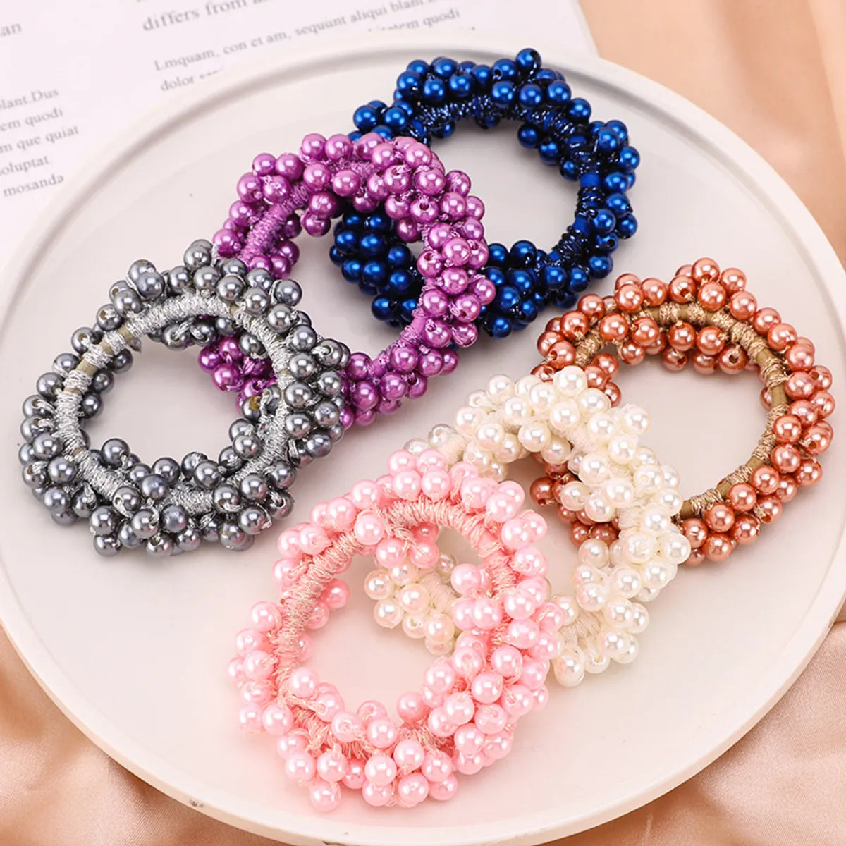 Retro Geometric Cloth Beaded Hair Tie