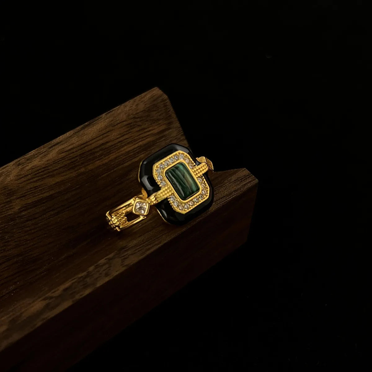 Retro Geometric Color Block Square Malachite Agate Plating Women's Open Rings