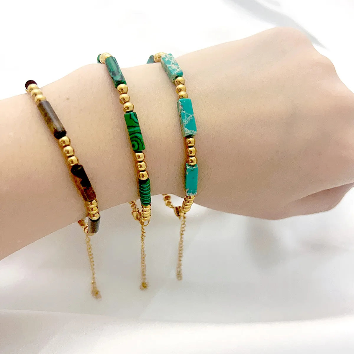 Retro Geometric Color Block Stainless Steel Natural Stone Tiger Eye Bracelets 1 Piece