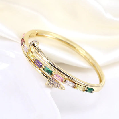 Retro Geometric Copper Bangle Gold Plated Zircon Copper Bracelets