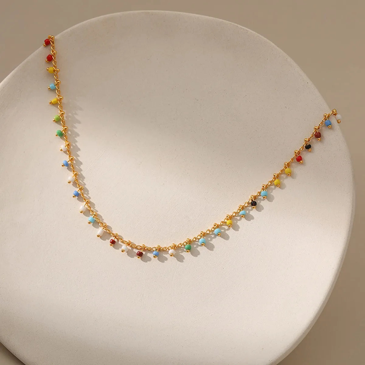 Retro Geometric Copper Inlay Seed Bead Necklace