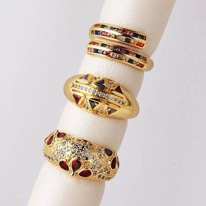 Retro Geometric Copper Inlay Zircon Open Rings