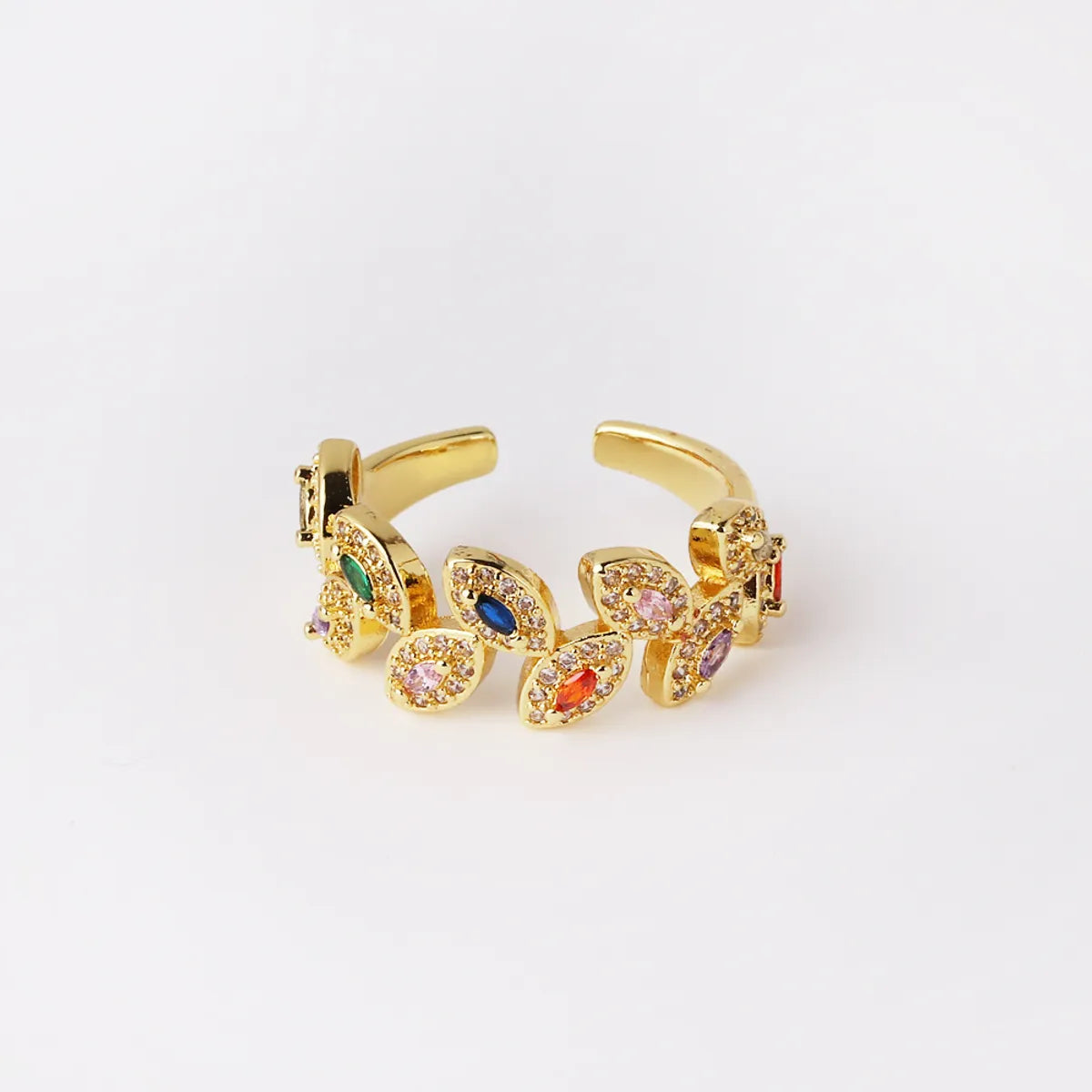 Retro Geometric Copper Inlay Zircon Open Rings