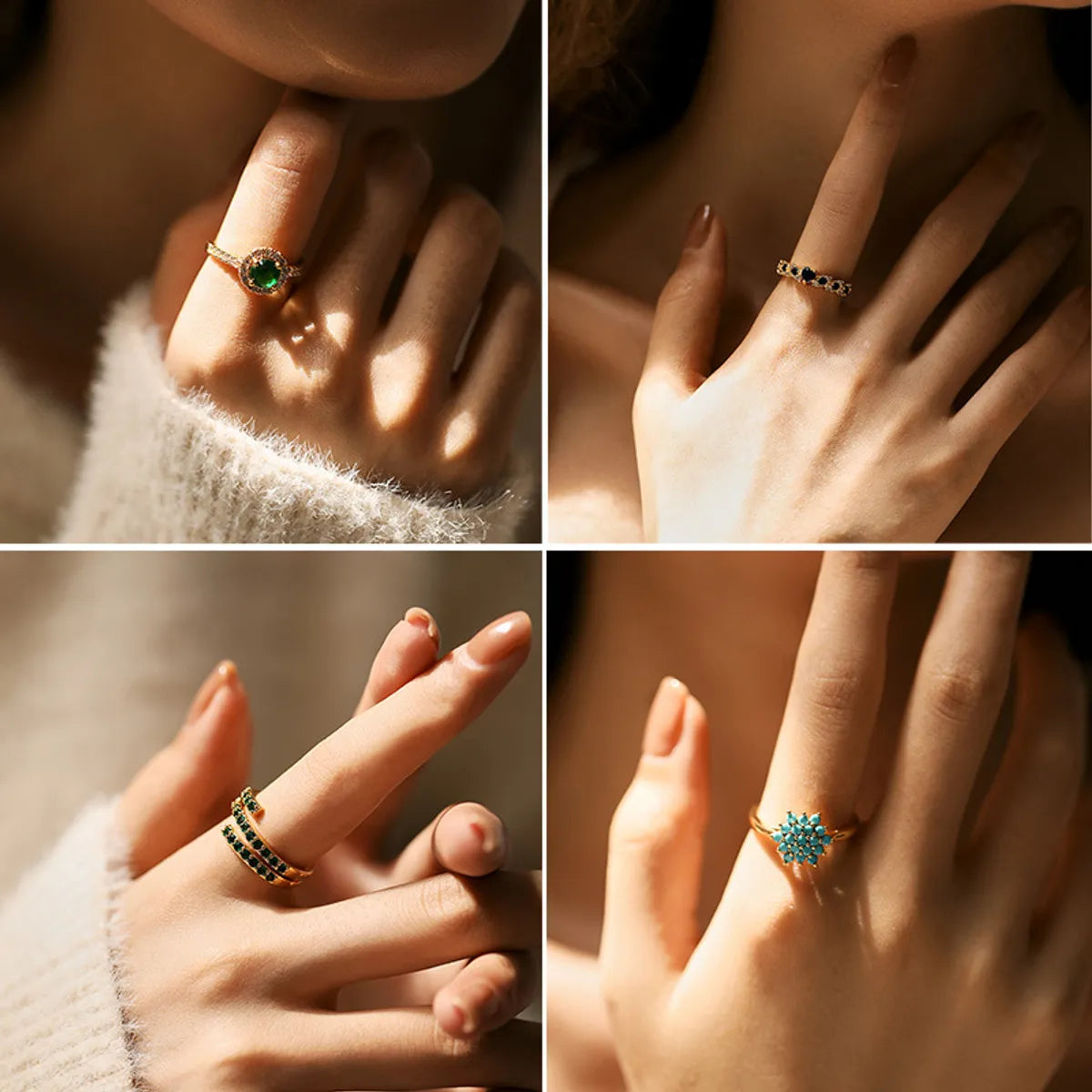 Retro Geometric Copper Inlay Zircon Open Rings