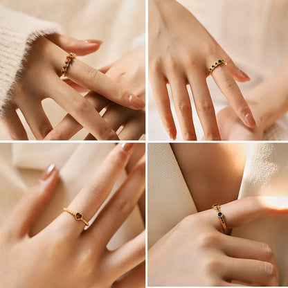 Retro Geometric Copper Inlay Zircon Open Rings