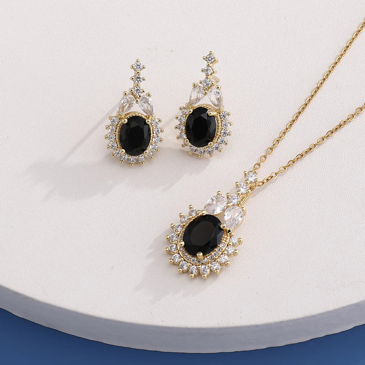 Retro Geometric Copper Plating Inlay Zircon Earrings Necklace