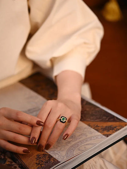 Retro Geometric Copper Plating Inlay Zircon Open Rings