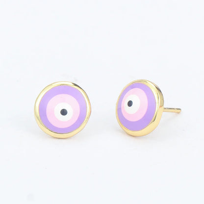 Retro Geometric Eye Copper Ear Studs Stoving Varnish Zircon Copper Earrings