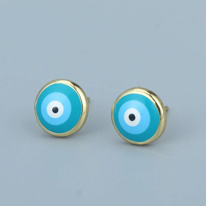 Retro Geometric Eye Copper Ear Studs Stoving Varnish Zircon Copper Earrings