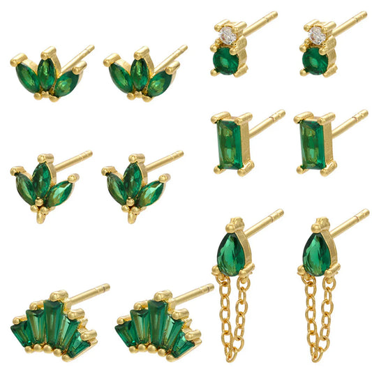 Retro Geometric Green Gemstones Diamond Copper Earrings Wholesale Gooddiy