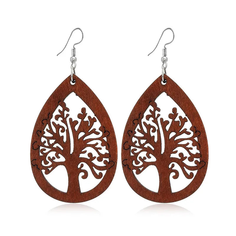 Retro Geometric Hollow Wooden Earrings Set Wholesale Nihaojewelry