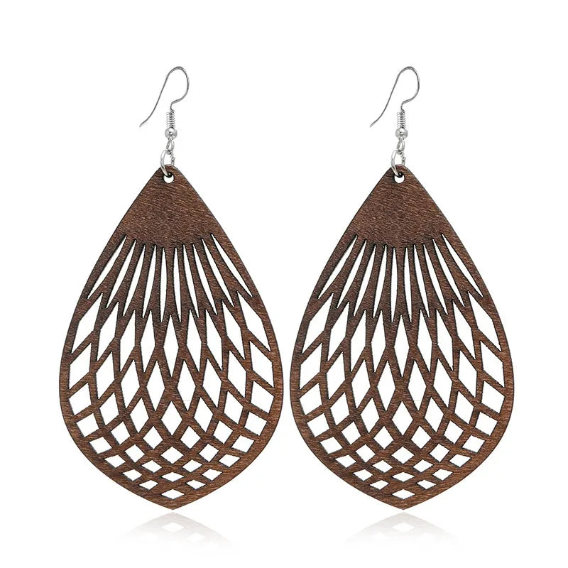 Retro Geometric Hollow Wooden Earrings Set Wholesale Nihaojewelry