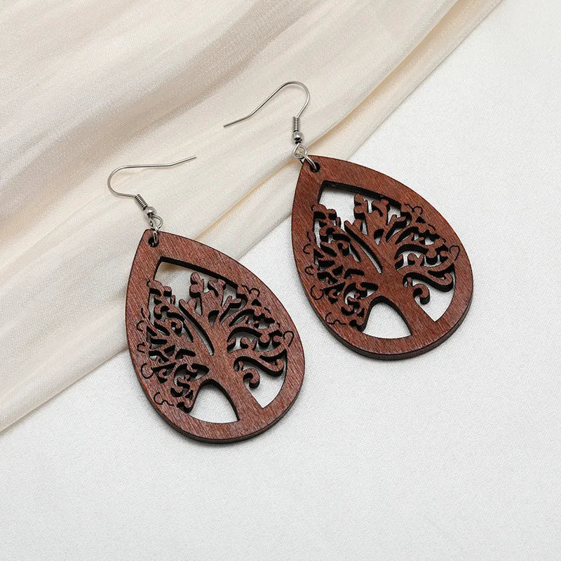 Retro Geometric Hollow Wooden Earrings Set Wholesale Nihaojewelry