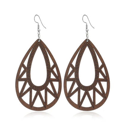 Retro Geometric Hollow Wooden Earrings Set Wholesale Nihaojewelry