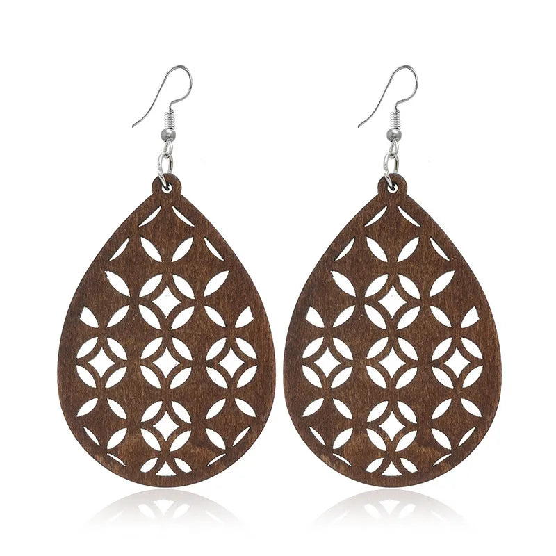 Retro Geometric Hollow Wooden Earrings Set Wholesale Nihaojewelry