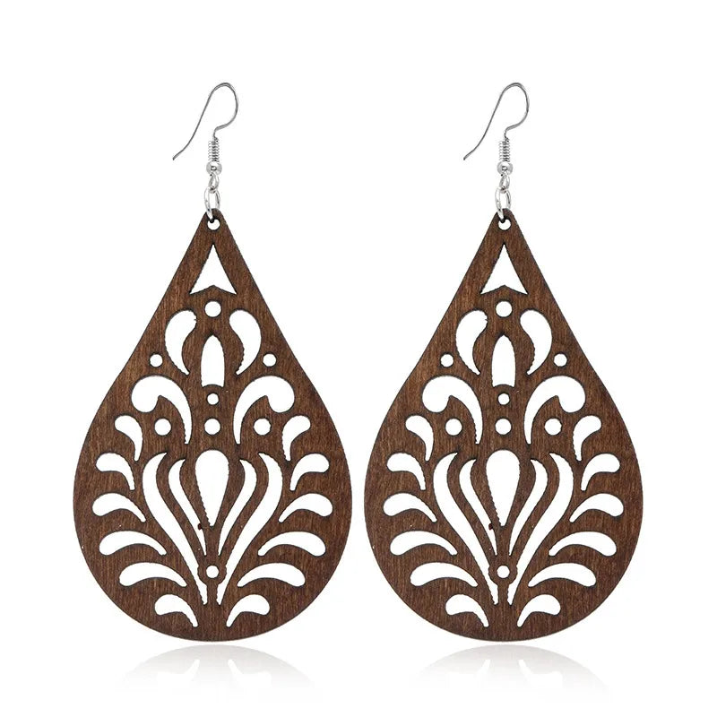 Retro Geometric Hollow Wooden Earrings Set Wholesale Nihaojewelry