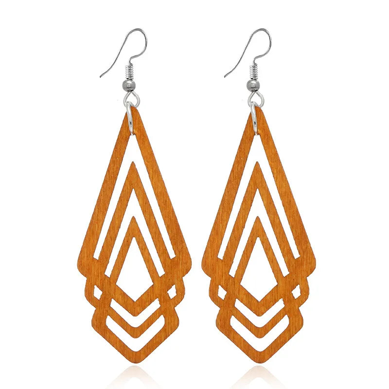 Retro Geometric Hollow Wooden Earrings Set Wholesale Nihaojewelry