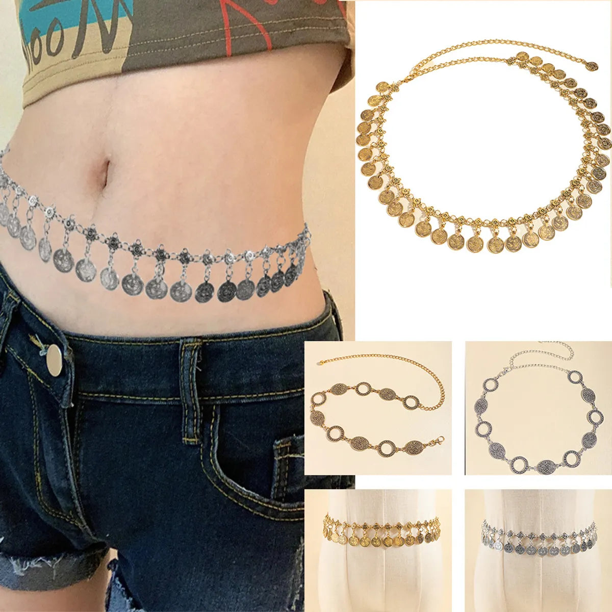 Retro Geometric Metal Plating Women'S Chain Belts