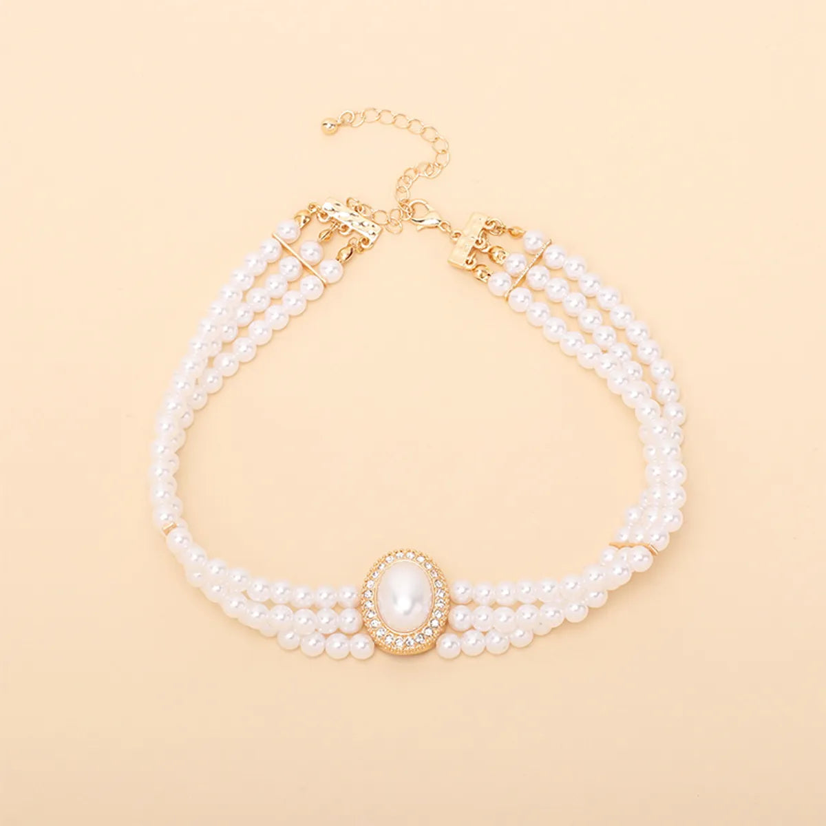 Retro Geometric Oval Pearl Multilayer Necklace