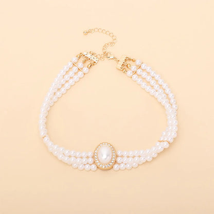 Retro Geometric Oval Pearl Multilayer Necklace