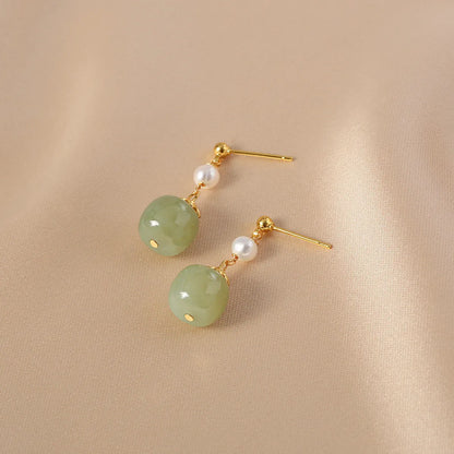 Retro Geometric Pearl Drop Earrings 1 Pair