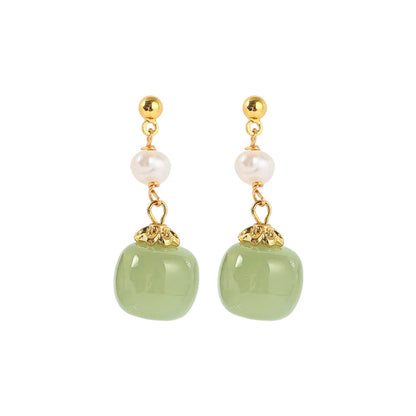 Retro Geometric Pearl Drop Earrings 1 Pair