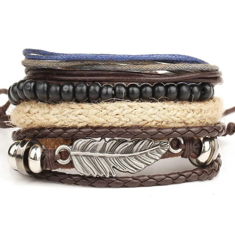 Retro Geometric Pu Leather Alloy Rope Men'S Bracelets