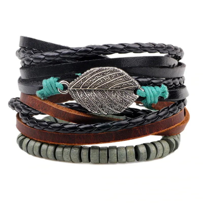 Retro Geometric Pu Leather Alloy Rope Men'S Bracelets