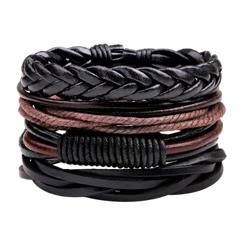 Retro Geometric Pu Leather Alloy Rope Men'S Bracelets