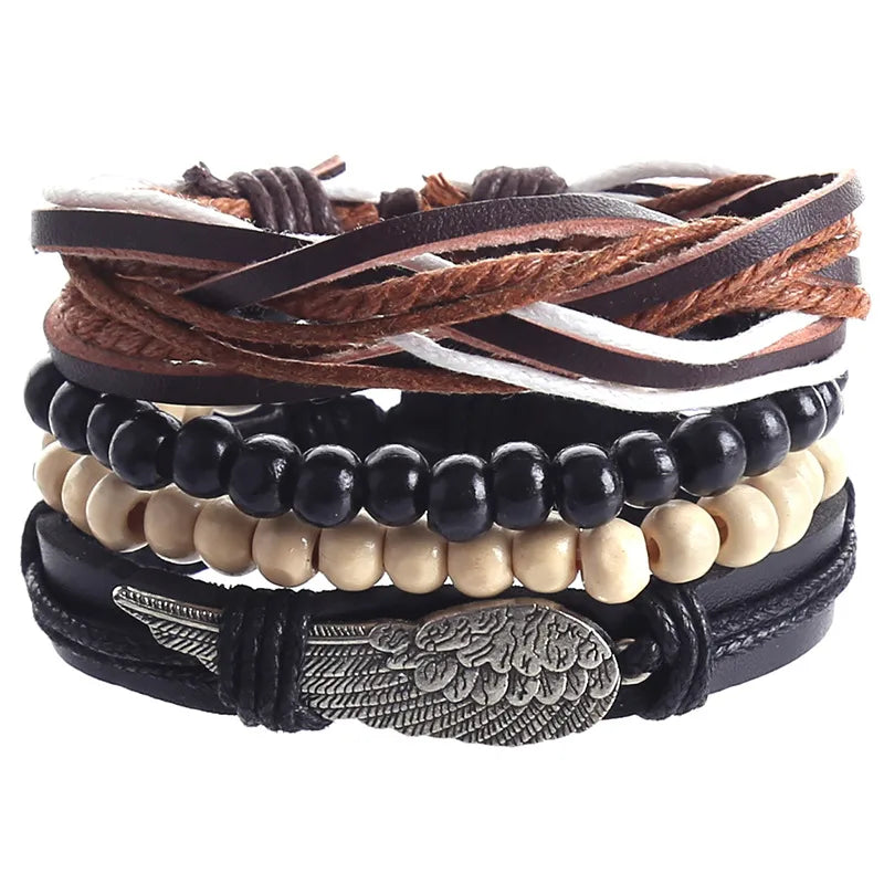 Retro Geometric Pu Leather Alloy Rope Men'S Bracelets