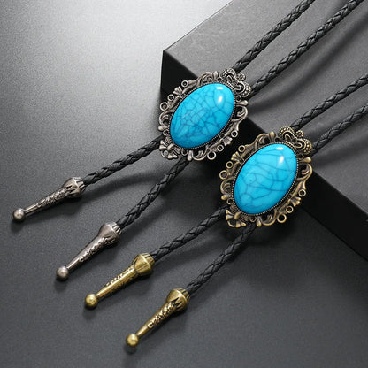 Retro Geometric Pu Leather Alloy Turquoise Unisex Bolo Tie Necklaces