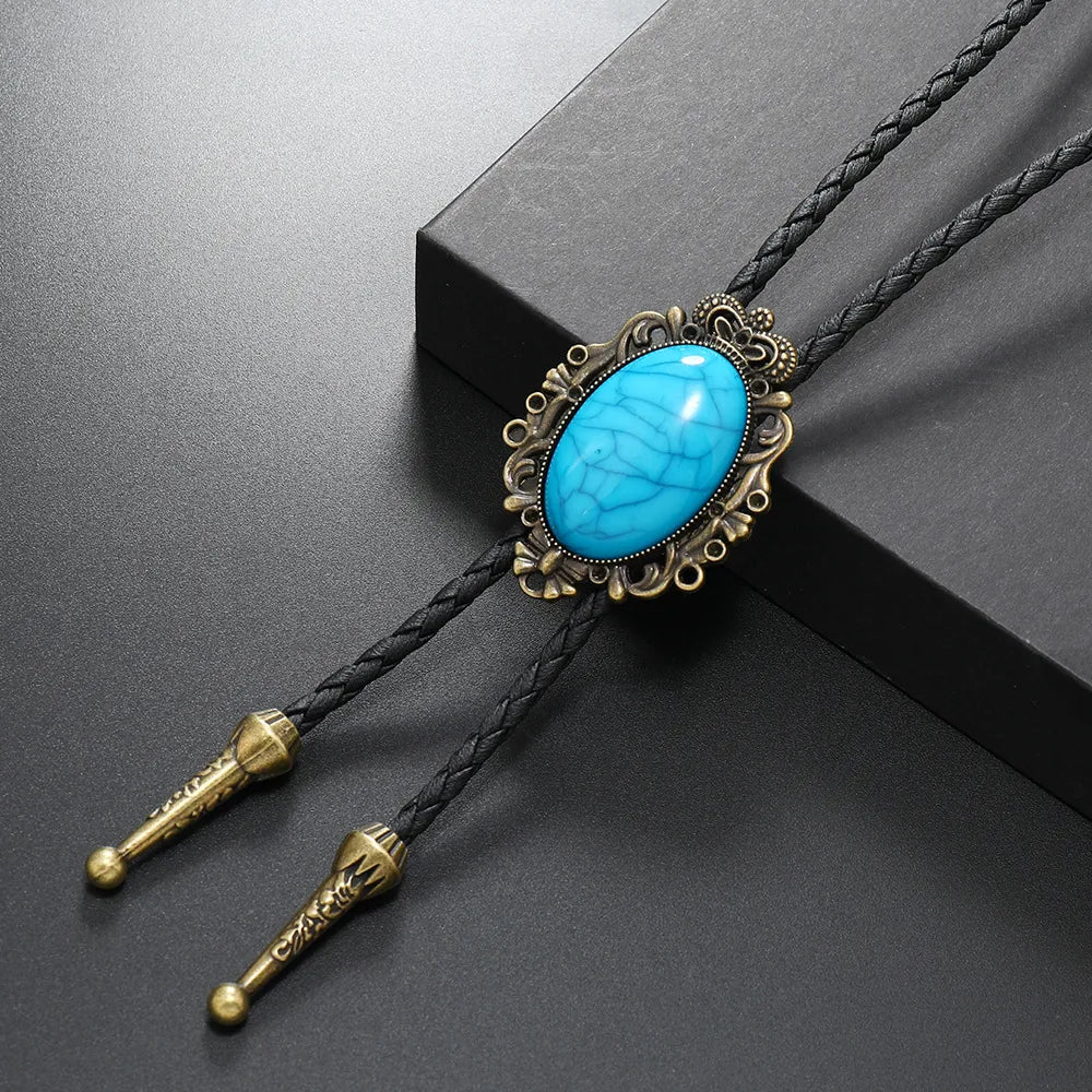 Retro Geometric Pu Leather Alloy Turquoise Unisex Bolo Tie Necklaces