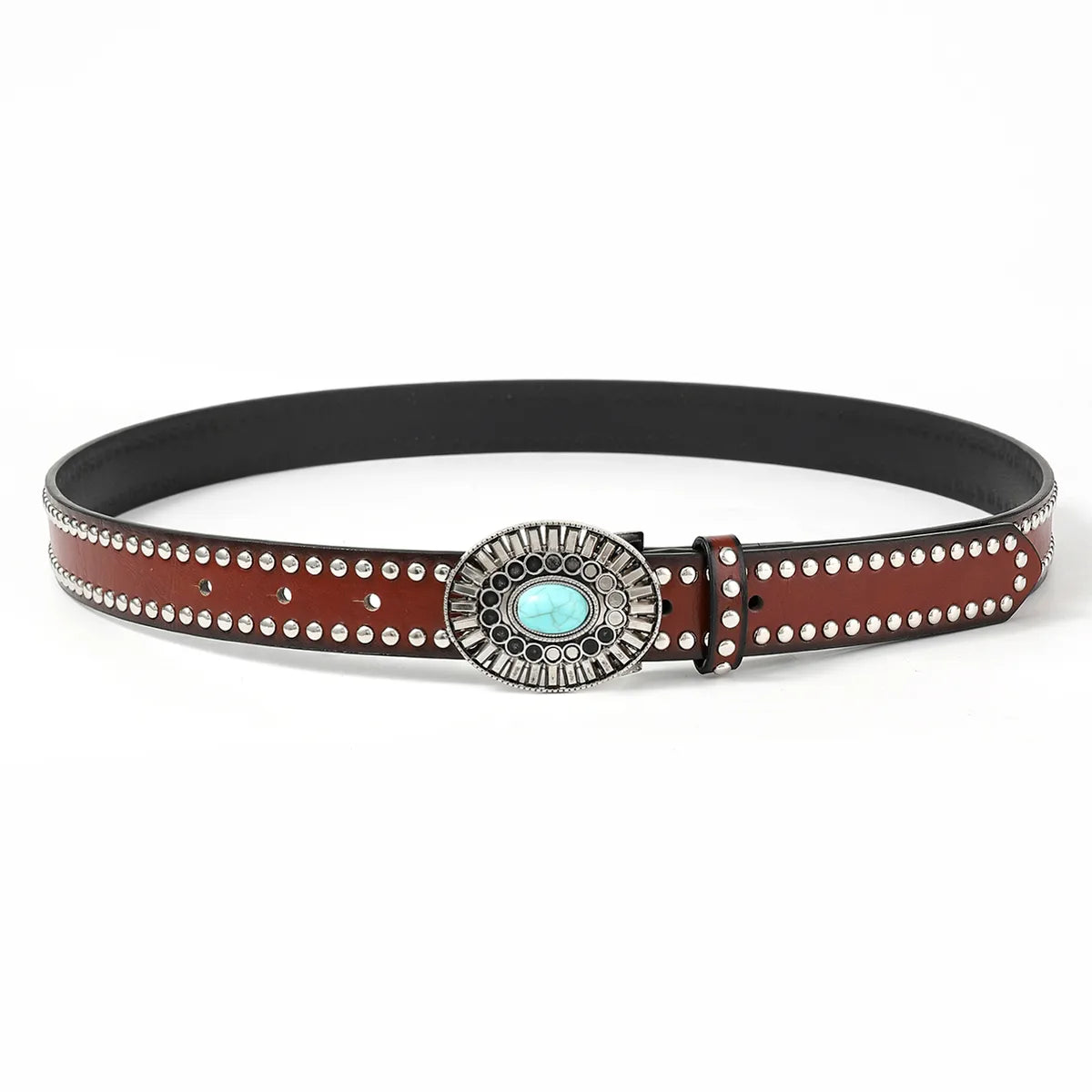 Retro Geometric Pu Leather Inlay Turquoise Unisex Leather Belts