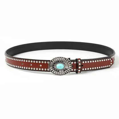 Retro Geometric Pu Leather Inlay Turquoise Unisex Leather Belts