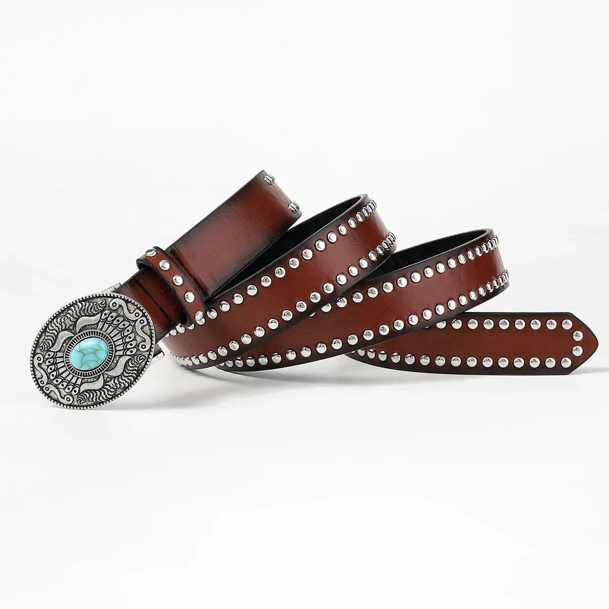 Retro Geometric Pu Leather Inlay Turquoise Unisex Leather Belts