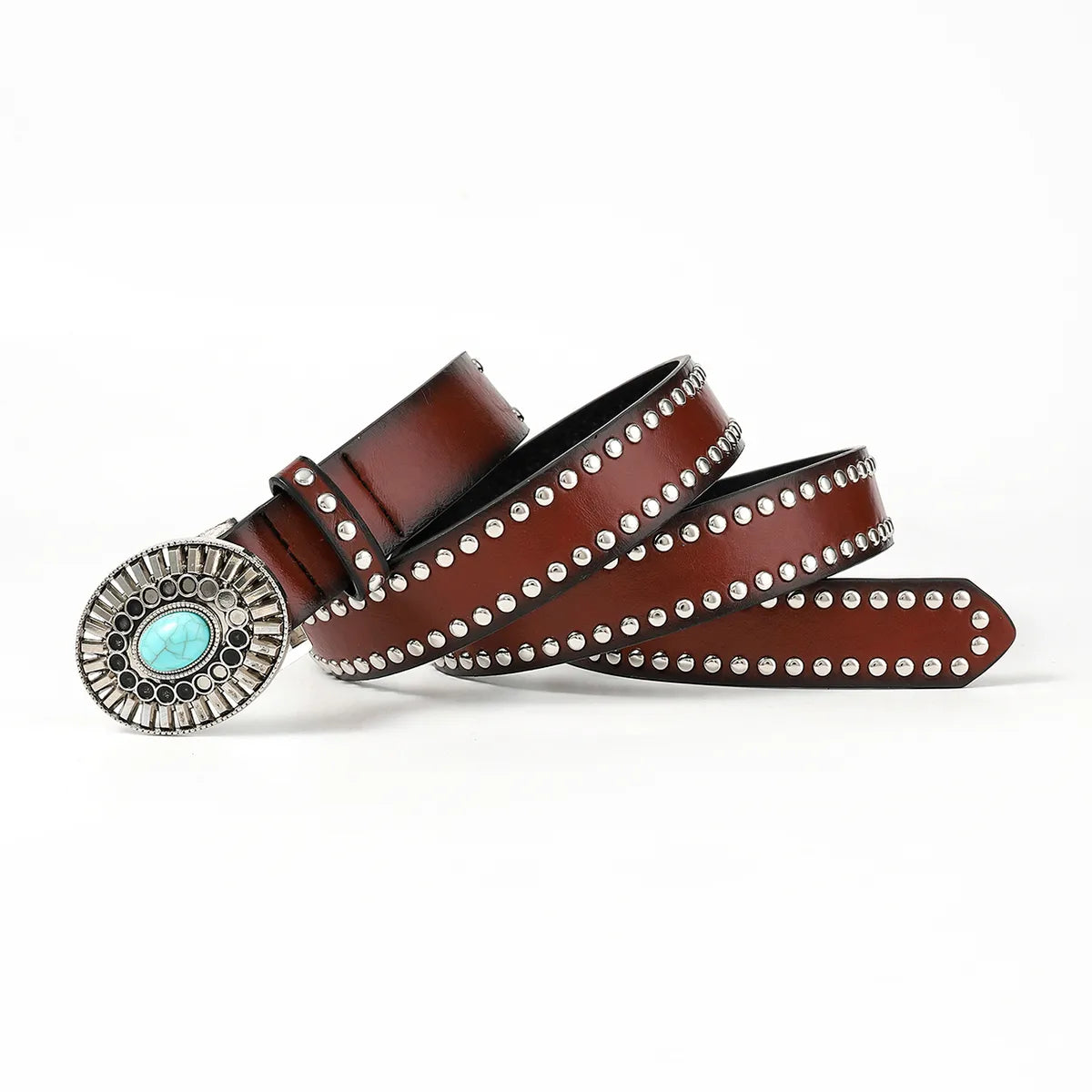 Retro Geometric Pu Leather Inlay Turquoise Unisex Leather Belts