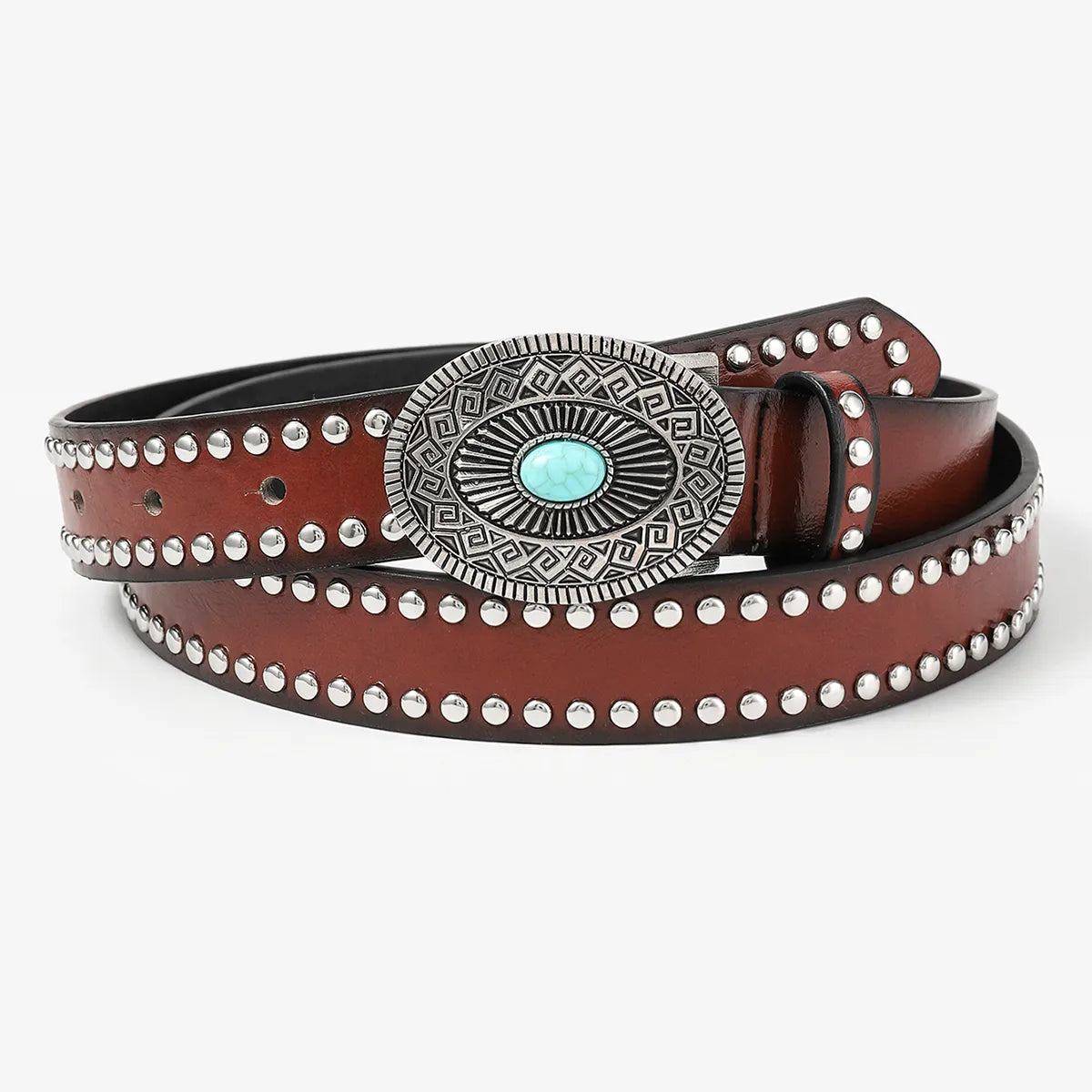 Retro Geometric Pu Leather Inlay Turquoise Unisex Leather Belts